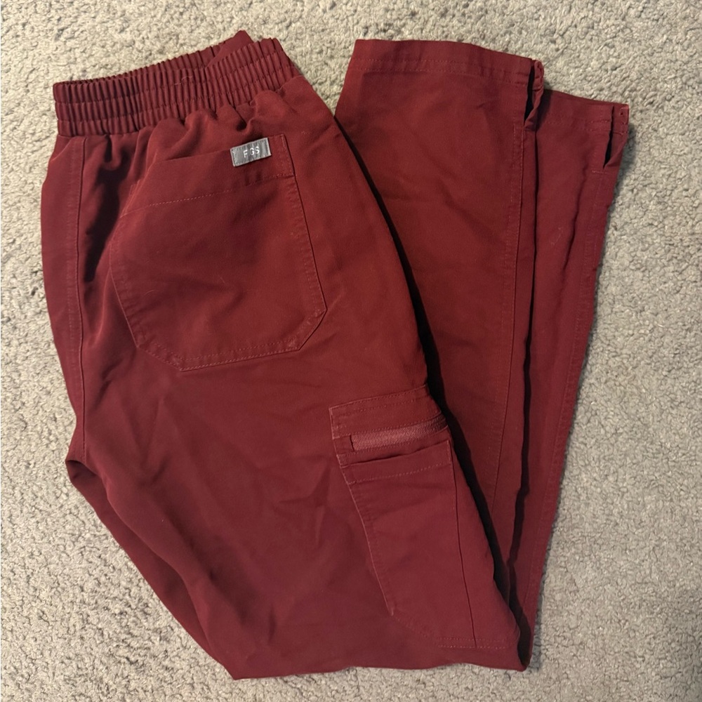 Figs Red Cargo Pants with Elastic Waistband